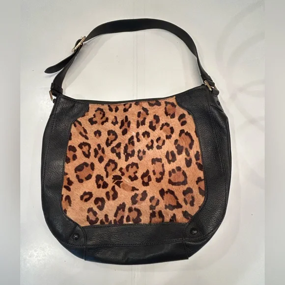 Lauren Ralph Lauren Leopard Print and Black leather Hobo shoulder Bag purse - Picture 1 of 11
